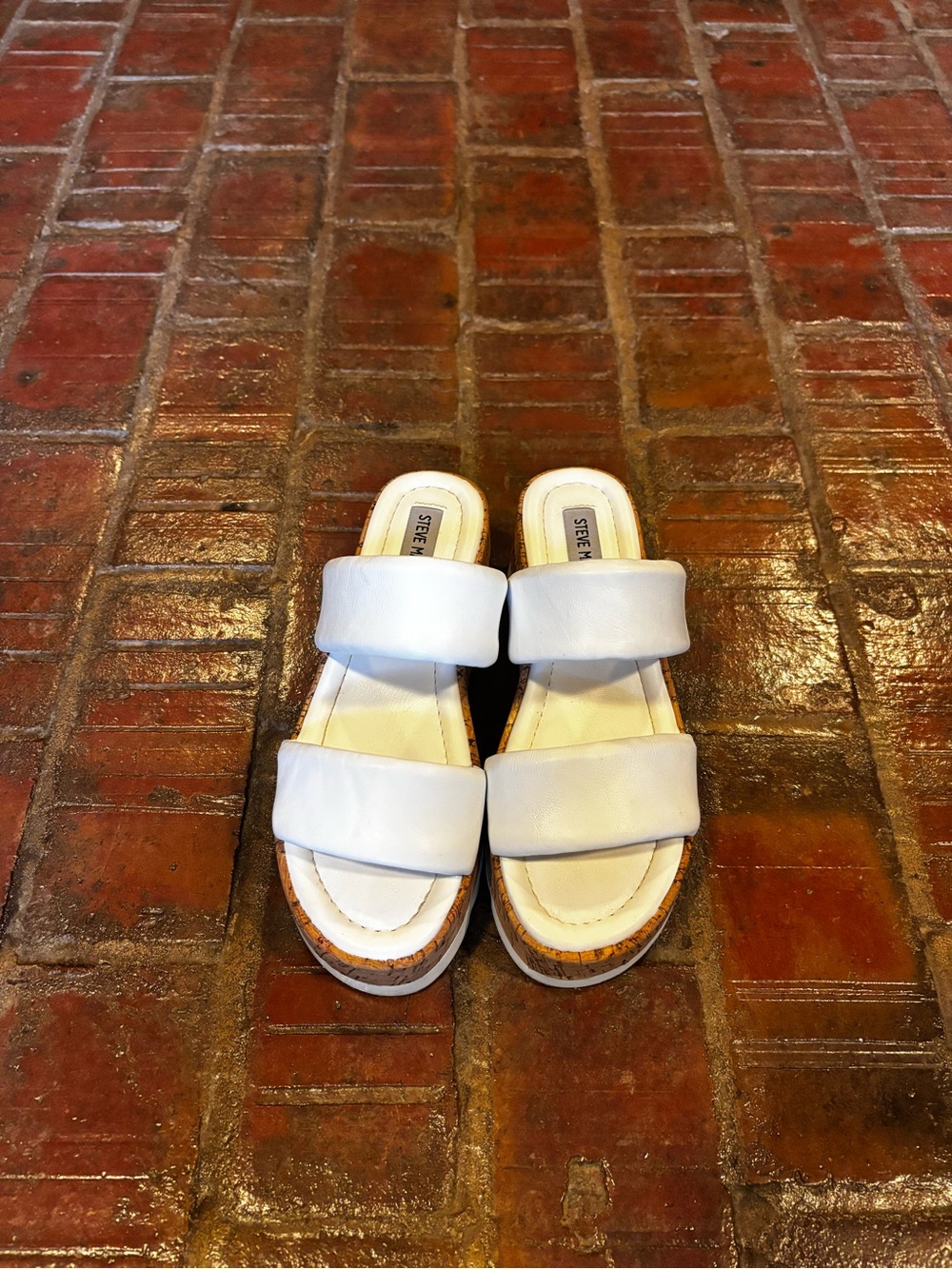 Steve Madden White Padded Double-Strap Slide Sandals